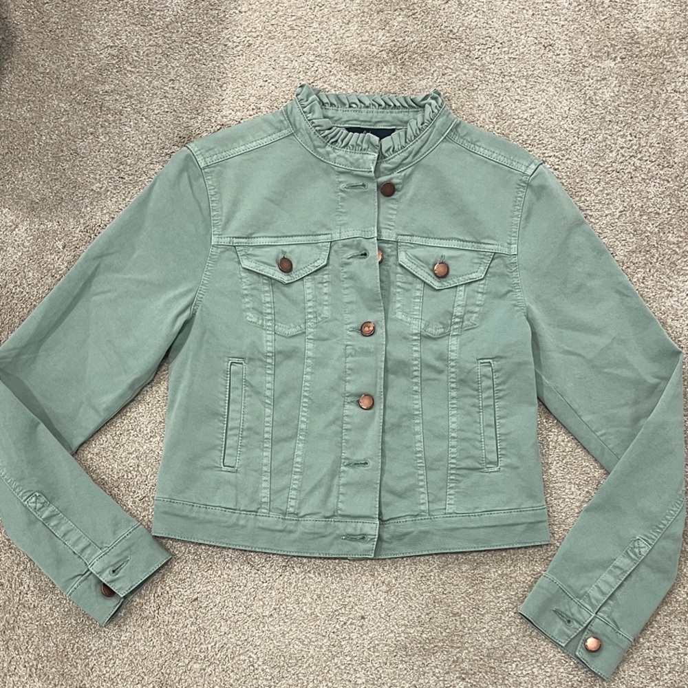Boden Carla Ruffle Collar Denim Jacket - sz 2